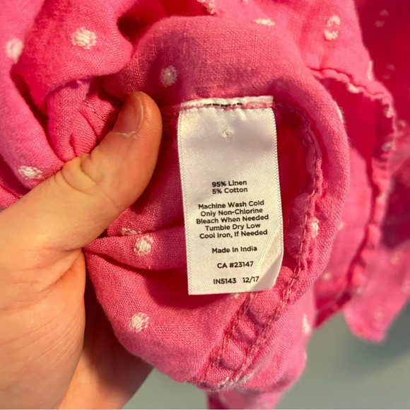 Talbots Linen Camp Shirt Clip Dot Size Small Petite Pink Button Down Top Beach - Picture 7 of 8